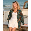 image:imageMANGOPOP Womens Floral Blouses Dressy Casual Button Down Shirts Fall TopsGreen Background Flower
