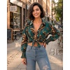 image:imageMANGOPOP Womens Floral Blouses Dressy Casual Button Down Shirts Fall TopsGreen Background Flower