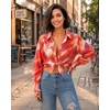 image:imageMANGOPOP Womens Floral Blouses Dressy Casual Button Down Shirts Fall TopsRed Background Flower