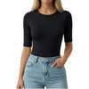 image:imageMANGOPOP Half Sleeve Tops for Women Crew Neck Slim Fitted Casual Going OutBlack
