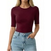image:imageMANGOPOP Half Sleeve Tops for Women Crew Neck Slim Fitted Casual Going OutBurgundy