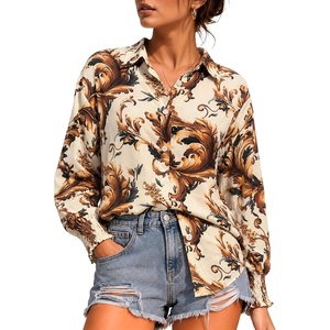 image:imageMANGOPOP Womens Floral Blouses Dressy Casual Button Down Shirts Fall TopsLight Apricot Background Flower