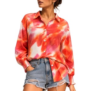 image:imageMANGOPOP Womens Floral Blouses Dressy Casual Button Down Shirts Fall TopsRed Background Flower