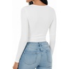 image:imageMANGOPOP Round Neck Bodysuits for Women Long Sleeve Short Sleeve Tops01 Long Sleeve White