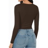 image:imageMANGOPOP Round Neck Bodysuits for Women Long Sleeve Short Sleeve Tops04 Long Sleeve Coffee