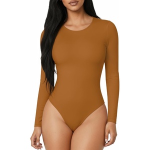 image:imageMANGOPOP Round Neck Bodysuits for Women Long Sleeve Short Sleeve Tops04 Long Sleeve Camel