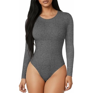 image:imageMANGOPOP Round Neck Bodysuits for Women Long Sleeve Short Sleeve Tops04 Long Sleeve Dark Grey