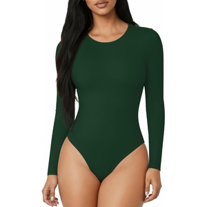 image:imageMANGOPOP Round Neck Bodysuits for Women Long Sleeve Short Sleeve Tops04 Long Sleeve Deep Green